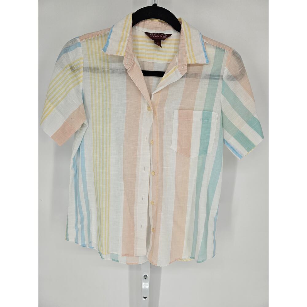 VTG Great Collection Womens Pastel Short Sleeve Button Down Rainbow Top Size 9